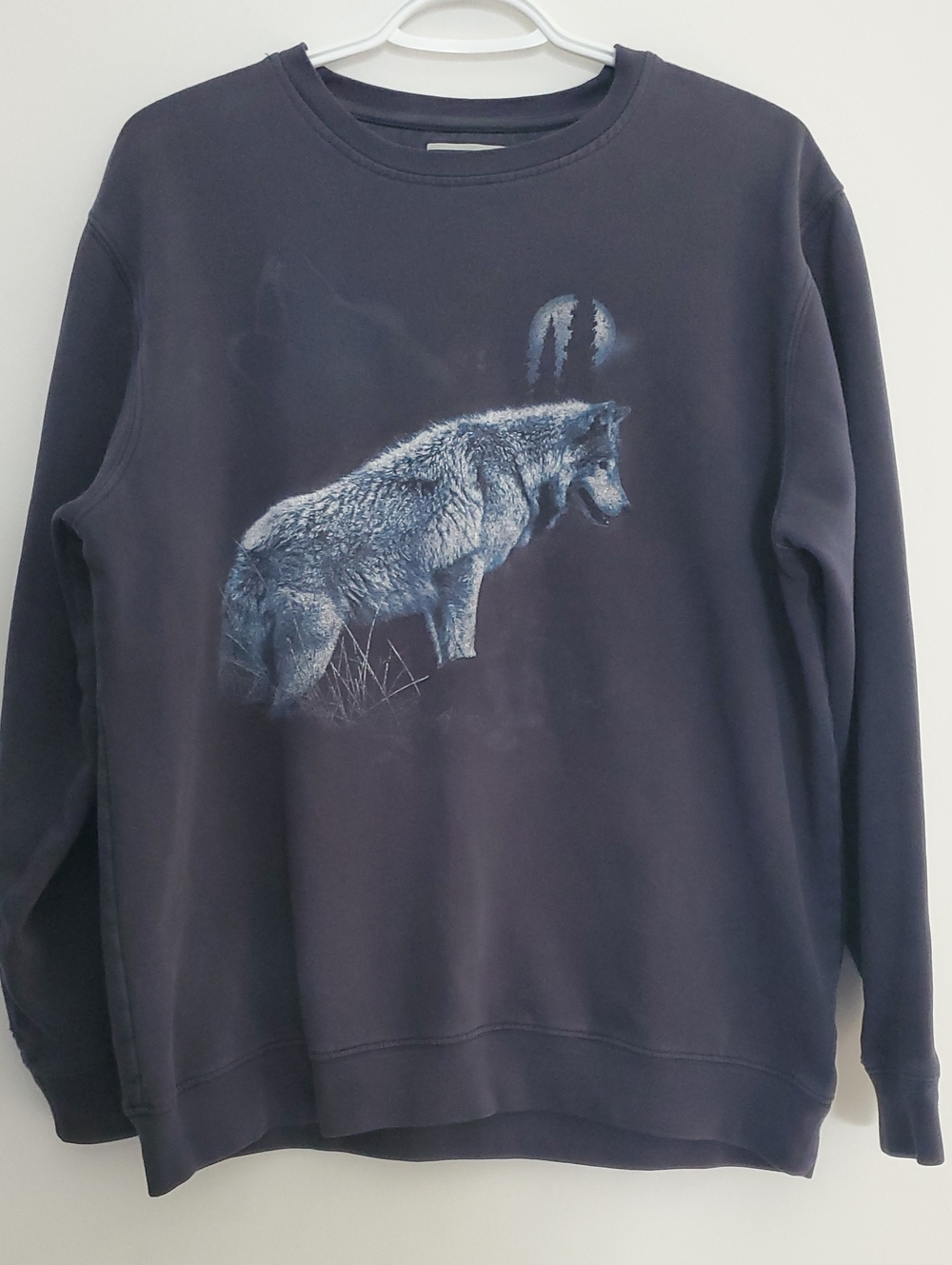 90s Wolf Nature Graphic Fleece Pullover Faded Black Gray M/L